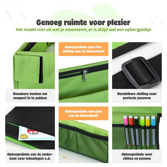 Qualita® Reistafel voor Kinderen Groen – Tablet Houder Auto - Autotafel – Speeltafel Auto – Auto organizer Kinderen - Tekentafel Auto – Opvouwbare Reistafel -