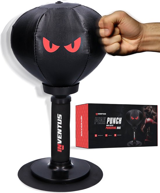Inventus Boksbal PeakPunch - Met Zuignap - Mini Bokspaal - Anti Stress - Gaming Accessoires - Kerst Cadeau - Boxing Reflex Stressbal - Kinderen en Volwassenen - Zwart