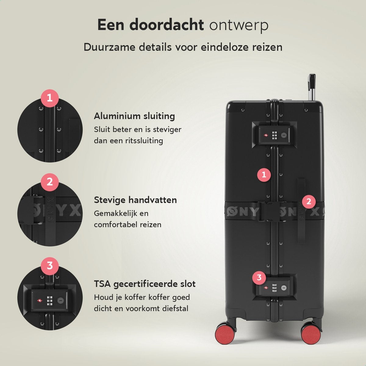 ONYX® - Check-in koffer 100L - TSA slot - Lichtgewicht trolley - Aluminium slot - Zwart