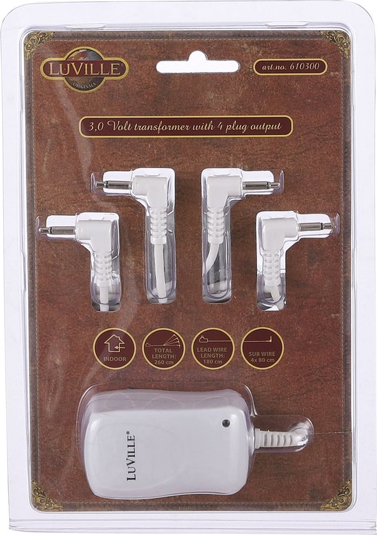 LuVille Kerstdorp Schakelaaradapter 4 Koptje - Wit - 3 Volt - 7x4x5 cm