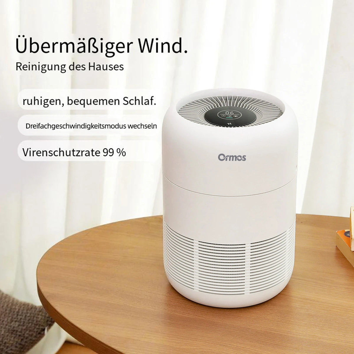 Ormos A8 Luchtreiniger - HEPA-Filter en Luchtkwaliteitssensoren - 21 × 21 × 30,2 cm
