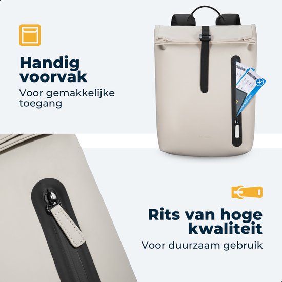 Pathsail Rolltop Rugzak - 13.5L - 15.6 inches - Beige - Waterafstotend - Metalen Gesp - Laptop Compartiment