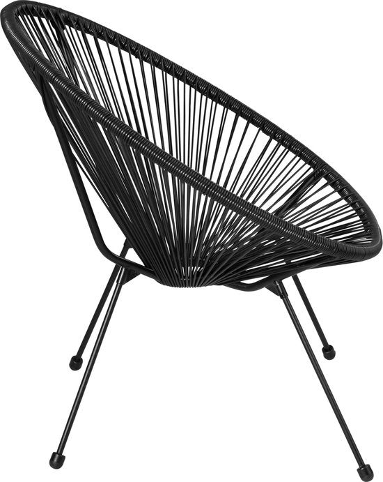 tectake® - Tuinmeubel-bistroset - 2 stoelen en 1 tafel - Retro Egg Chairs in Acapulco-stijl - Weerbestendig binnen- en buitengebruik - Tuinset voor terras of balkon - Zwart