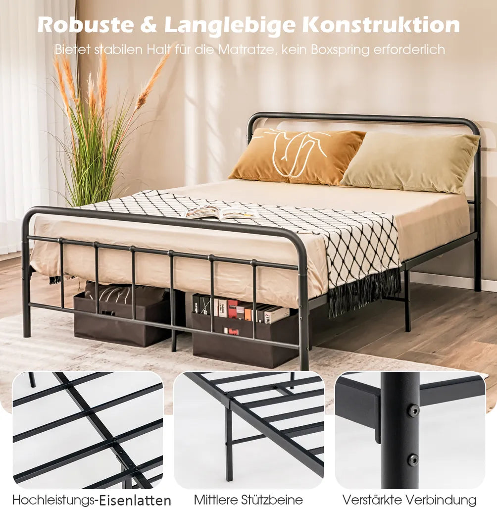 Coast -platformbed gemaakt van metalen modern bedframe met hoofd en voet deel 208 x 164 x 102 cm zwart