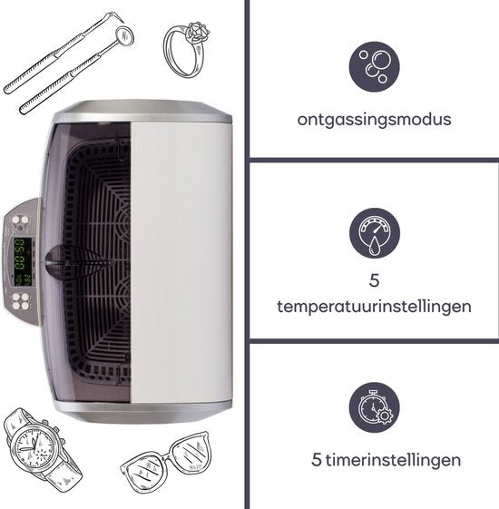 Perel Ultrasone Reiniger 6 L - Ontgasfunctie - Afvoerventiel - Instelbare timer en temperatuur - Uitneembare mand en horlogehouder - Professioneel gebruik - 310 W, 35 kHz - Wit