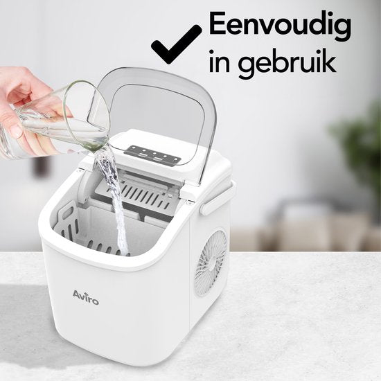 Aviro IJsblokjesmachine - 1,3L - Met IJsschep - Zelfreinigingsfunctie - 12KG / 24U - 9 Blokjes / 6 Min - Wit