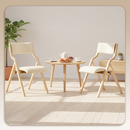 SoBuy Set van 2 Klapstoel, Bureaustoel met Gestoffeerd Zitkussen, Eetkamerstoel, Wit, 49x80x54cm, FST40-Wx2 - voor Eetkamer, Keuken, Woonkamer of Thuiswerkplek