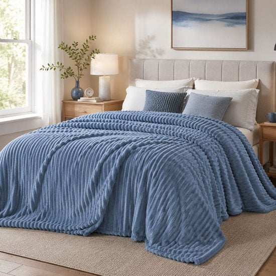 Ceruzo Fleece Deken 150x200 cm – Denim Blauw –Zachte Plaid -Woondeken