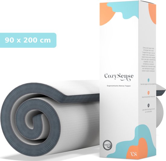 CozySense® Topper Matras 90x200 - 8 cm Verkoelend Topmatras - Gel Infused Traagschuim - CertiPUR-US® - Wasbare Hoes - Stevige Hardheid