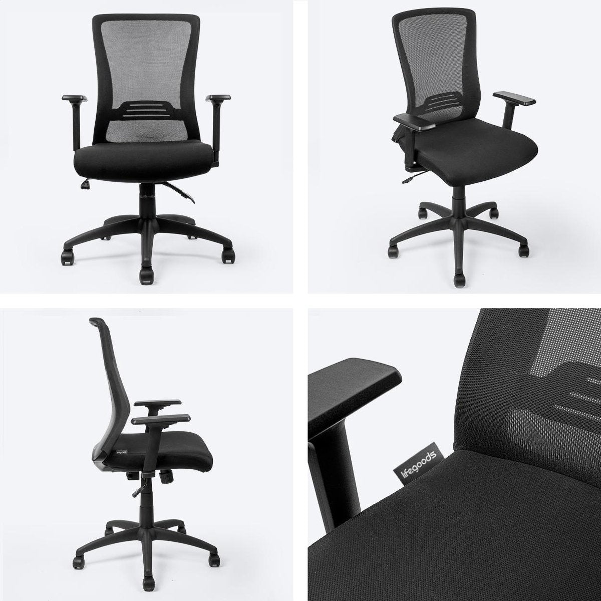 LifeGoods Ergonomische Bureaustoel - Office Chair - Verstelbaar - Volwassenen - Zwart
