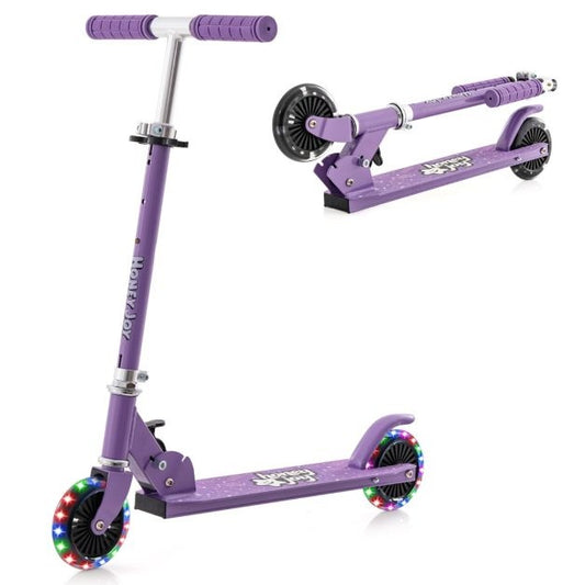 Kinderstep Twee Wiel Kick Scooter met Knipperende Wielen Verstelbaar Stuur & Achterrem voor Leeftijd 3+ Jongens & Meisjes Paars