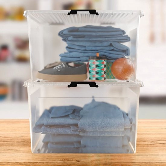 Opbergbox 2x52L – Deksel – Stapelbaar - Wielen