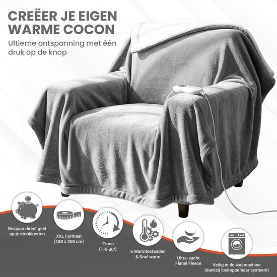 TTD® Verwarmde Deken Elektrisch - 200 x 180 cm - 40–60 °C - Flanel