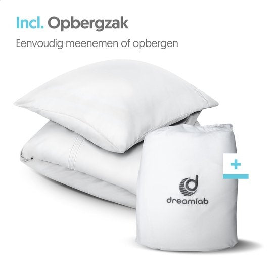 Dreamlab Dekbedovertrek set - 140 x 200/220 cm - Beddengoed met kussensloop - Een persoons - Vier seizoenen - Microvezel - Wit