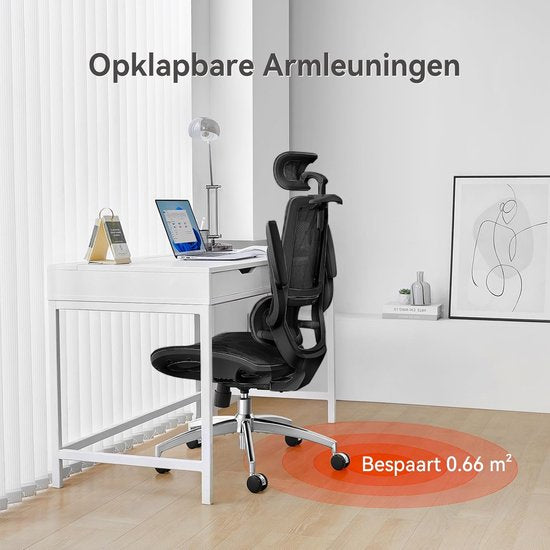 SIHOO M59AS Ergonomische Bureaustoel - 3D Verstelbare & 90° Opklapbare Armleuningen - Dubbele Rugleuning met Adaptieve Lendensteun - Zadelvormig Zitkussen - Hoogwaardig Mesh - BIFMA/SGS Gecertificeerd - Tot 150kg - 43.5x50.5x101.6cm——Zwart