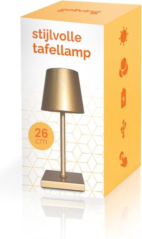 Goliving Tafellamp Oplaadbaar – Draadloos en dimbaar – Moderne touch lamp – Nachtlamp Slaapkamer – 26 cm – Goud