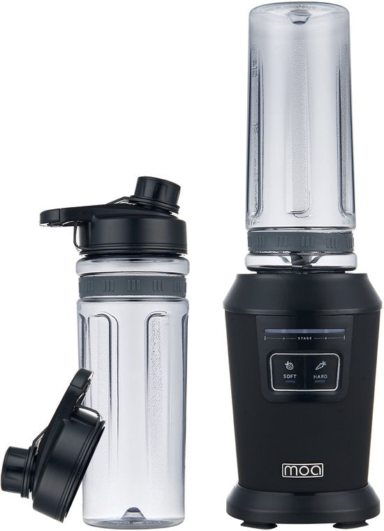 MOA Blender - Smoothie Maker met 2 Tritan Bekers van 600ml - Mini Blender To Go - 800W - RVS - Zwart