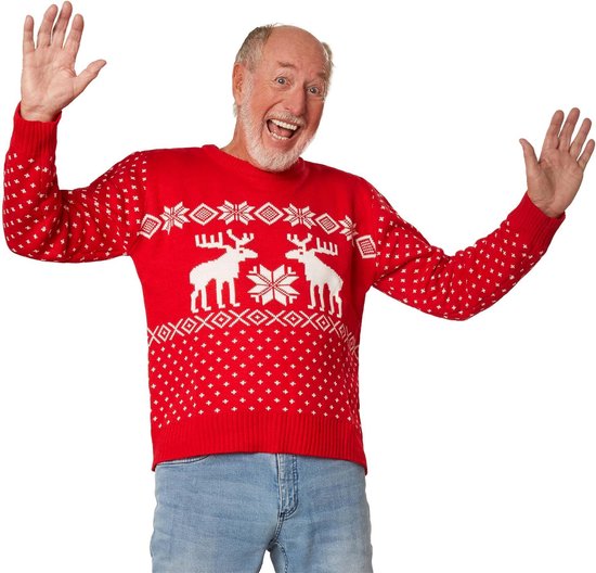Dressforfun Kersttrui sneeuwpret rood-wit M - verkleedkleding kostuum halloween verkleden feestkleding carnavalskleding carnaval feestkledij partykleding - 303376