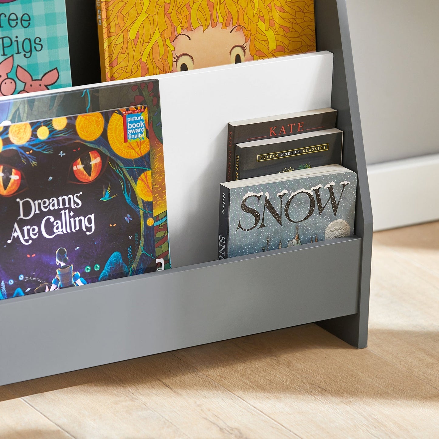 SoBuy Kinderboekenplank - 4 Opbergvakken - Grijs - 80x30x88 cm