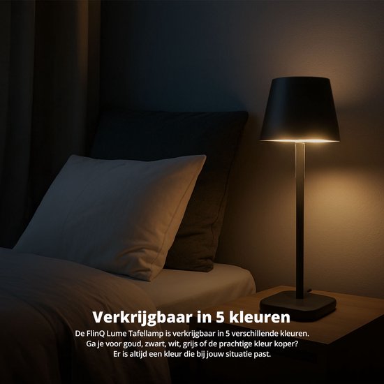 FlinQ Smart Tafellamp Lume - Oplaadbaar en met Touch Bediening - Voor Slaapkamer en Woonkamer - Draadloze Lamp ook als Schemerlamp - Dimbaar en Ideaal voor Nachtkastje - Industrieel - Wit