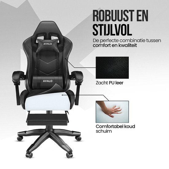 Avalo Gaming Stoel - Gamestoel - Ergonomische Bureaustoel - Verstelbaar - Game Stoel - Gaming Chair - Zwart