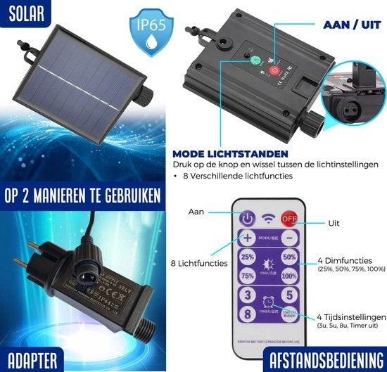 SHINE Lichtsnoer Buiten – Solar Prikkabel – Vintage Basic LED Slinger – 15m – Afstandsbediening