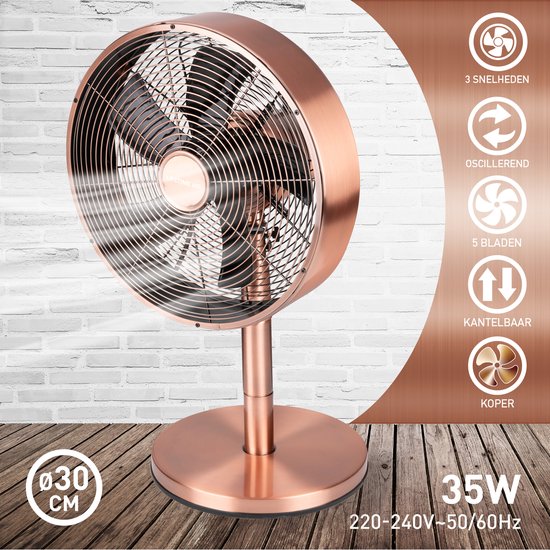 Lifetime Air Tafelventilator - 230V - Bureau Ventilator 30CM - 3 Snelheden - Oscillerende Functie - Kantelbaar - Rosé