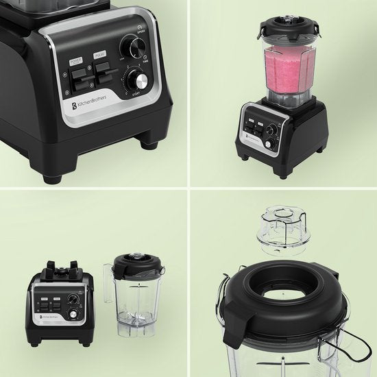 KitchenBrothers Power Blender - 1600W - 2L - Smoothie Maker - IJscrusher - Metallic Zwart