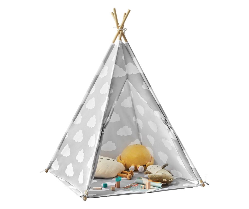 SoBuy Kindertipi Speeltent met Vloermat - Indiaanse Speeltent voor Kinderen - 118x118x160 cm