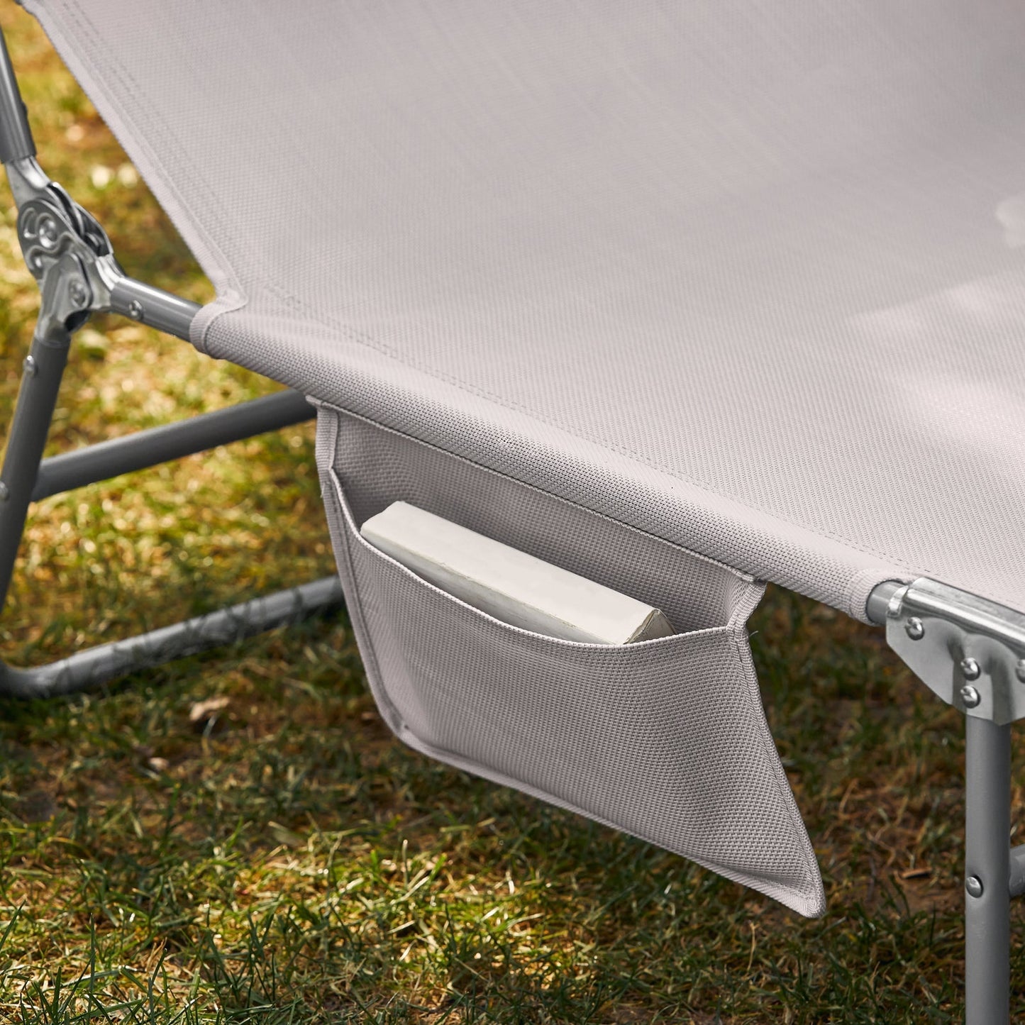 SoBuy Ligbed met Zonneklep - Opvouwbaar - Max. 120 kg - 195 x 63 x 30 cm - Beige