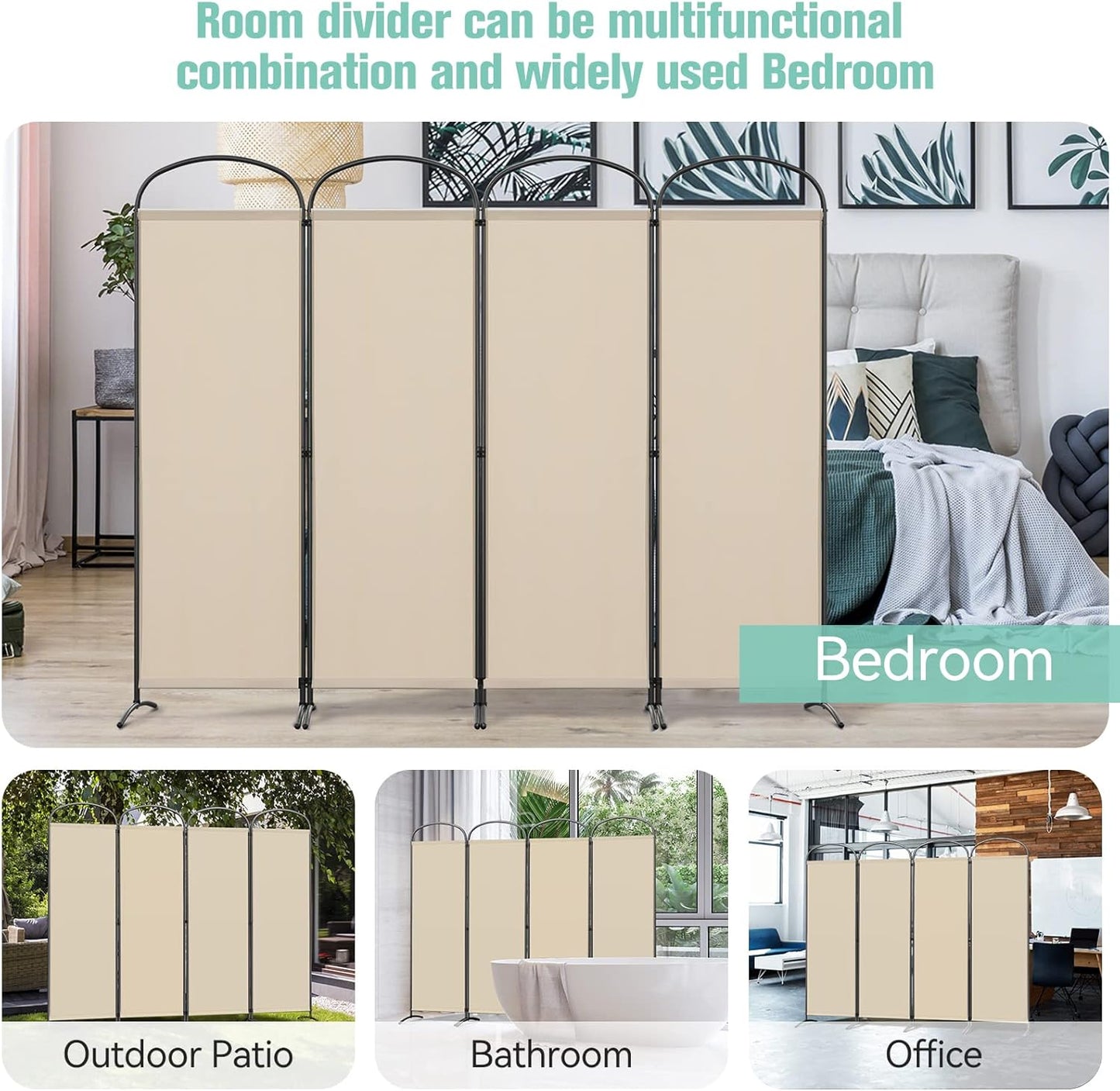 Angel Living Paravent - 4-delig - Opvouwbaar - 160g/m² Polyester - Stalen Frame - Ruimteverdeler & Inkijkbescherming - Beige