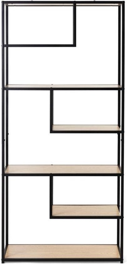 LIFA LIVING Open Wandkast - Opbergkast - Boekenkast - Industrieel - Zwart - Hout & Metaal - 82 x 34 x 175 cm