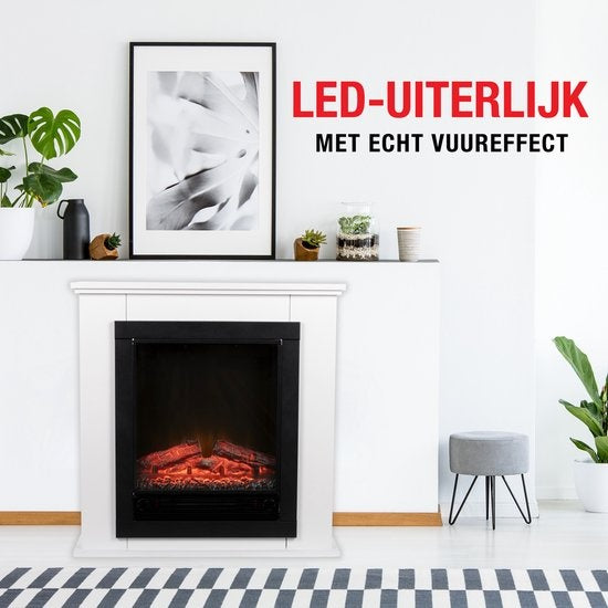 Classic Fire Elektrische Sfeerhaard Lugano - Haard met Schouw - LED Vlammen - 1800W - Wit