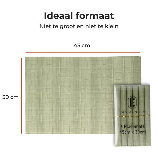 Castagnola Placemats - Placemat van Kunststof - Onderlegger - Onderzetter - Placemats Plastic en PVC - 6 Stuks - 45 x 30 cm - Groen