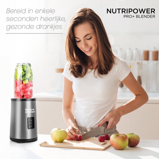 Savoré Kitchen Blender – Incl. 2 Bekers  – 700 W – 21,6 x 18,5 x 37,6 cm – Grijs