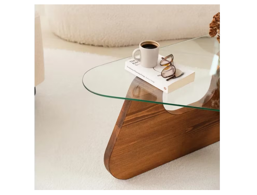 Salontafel - Gehard glas - Massief hout – Freya Chesnut Forme XL - Kastanjekleur