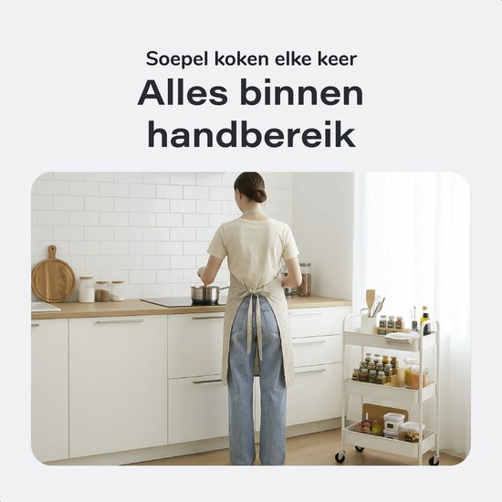 Keuken trolley op Wieltjes - 3 laags - Keukenrek - Serveerwagen - Kastje - Karretje - Opberg - Douche kastjes staand - Rekje - Wit - Luft