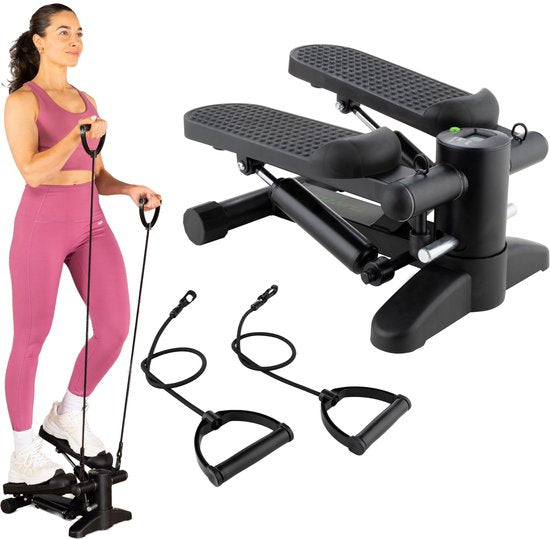 Tunturi Stepper - Stepper Fitness - Traploper - Aerobic Step - Fitness - Incl. display en Weerstandsbanden - Zwart