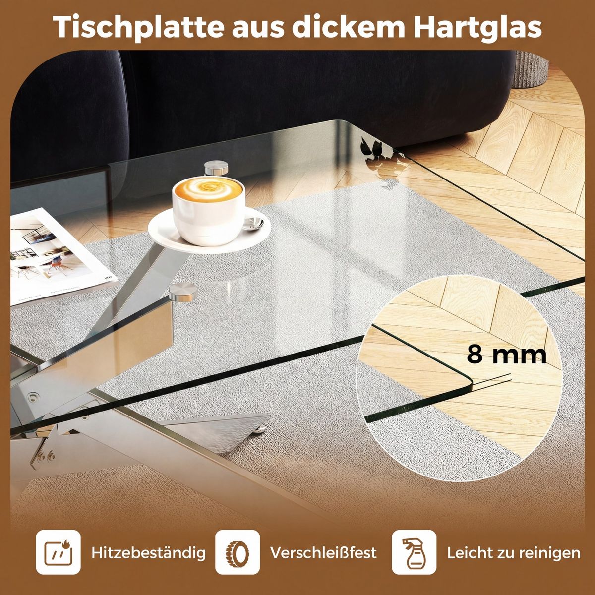 Coast Salontafel - gehard glas - modern design - silver 120 x 60 x 45,5 cm