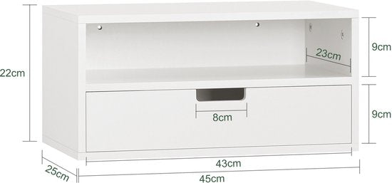 SoBuy Set van 2 zwevende Nachtkastjes - hangend Bijzettafel - Bovenkast - Wandplank met 1 lade - Wit, 45x25x22 cm, NKD03-Wx2