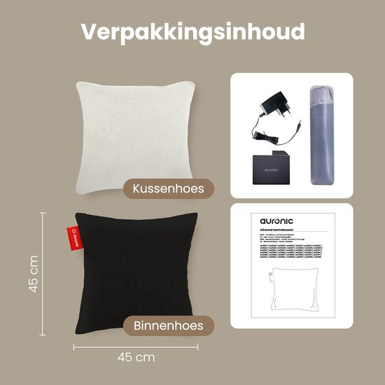 Auronic Warmtekussen - Sherpa Fleece - 45x45 - Draadloos - Oplaadbaar - Elektrisch kussen - Infrarood - Wit