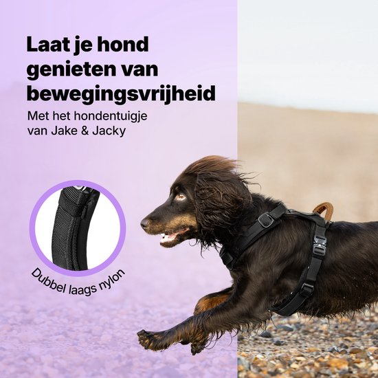 Jake en Jacky Hondentuigje Grote Honden - Anti-Trek Tuig - Y Tuig Hond - Hondenharnas - Zwart - Maat XL