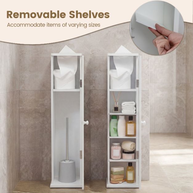 Coast Smalle Toiletkast – 5 Opbergvakken – 17 x 16 x 69 cm – Wit