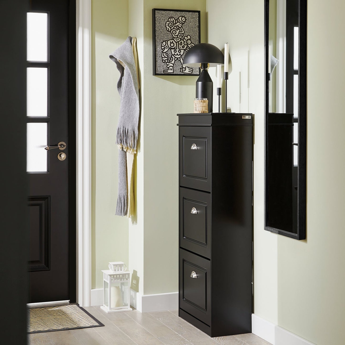 SoBuy Schoenenkast met 3 lades - Smal - MDF - Max. 45 kg - 53 x 24 x 117 cm - Zwart