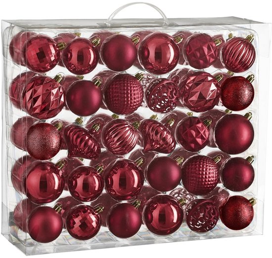 Mica Decorations Kerstballen Set - 60 Stuks - Ø7 cm - Onbreekbaar - Donkerrood