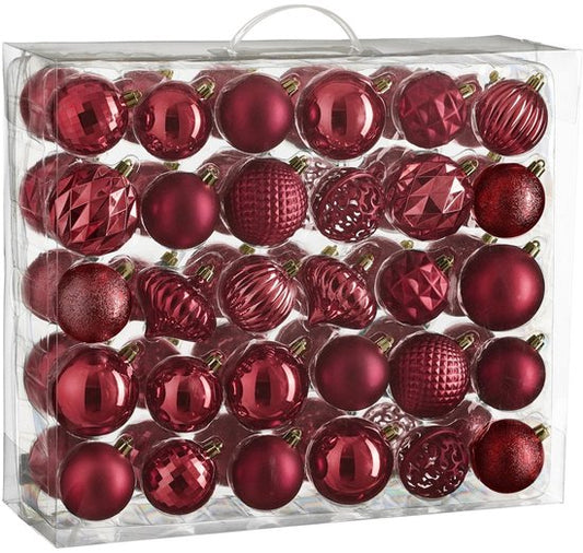 Mica Decorations Kerstballen Set - 60 Stuks - Ø7 cm - Onbreekbaar - Donkerrood