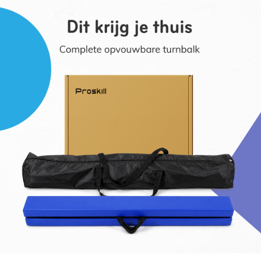ProSkill Opvouwbare Turnbalk - Blauw - 210 x 10 x 10 cm - Evenwichtsbalk, Synthetisch Leer