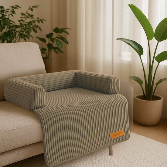 By Cee Cee Origineel Hondendeken Bank – Hondenkleed Bank - Hondenmand - Premium - Volledig Afritsbaar - Ribstof - Bruin - 90x90 - Maat M
