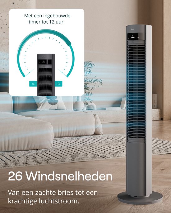 Duux Elevate – Stille Torenventilator met Ionisator – 26 Snelheden & Slaapmodus - Grijs