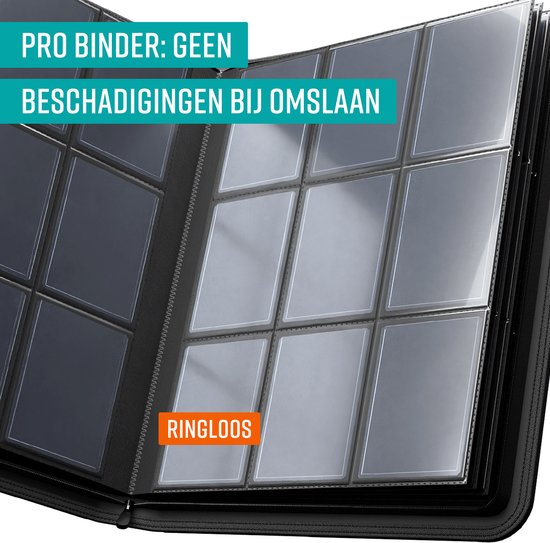 NAPI Toploader Pro Binder voor 288 Kaarten - Premium Verzamelmap Toploaders met Ritssluiting - Trading Cards Map - 9 Pocket - Kunstleer - Zwart